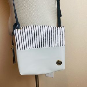 Vince Camuto White and Black Striped Crossbody Bag